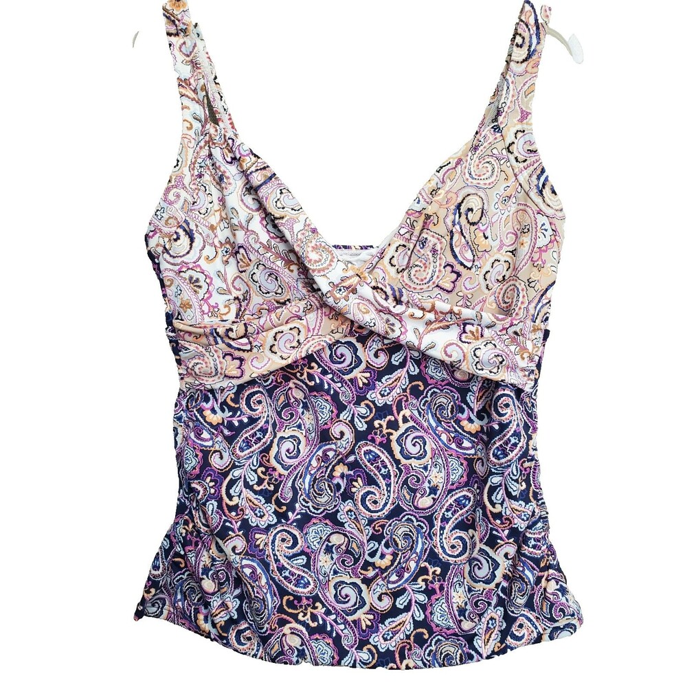 Lands' End Colorblock Paisley Crossover Front Tankini Swim Top Size 12